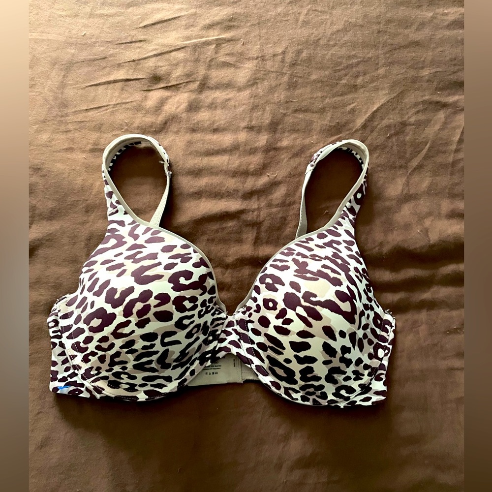 Vanity Fair Bra 36D Push Up Underwire Satin Animal Print Formed Cups Adjustable